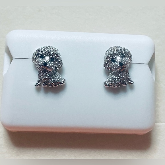 Moissanite Jewelry - 925 Silver Moissanite Doggy Earrings